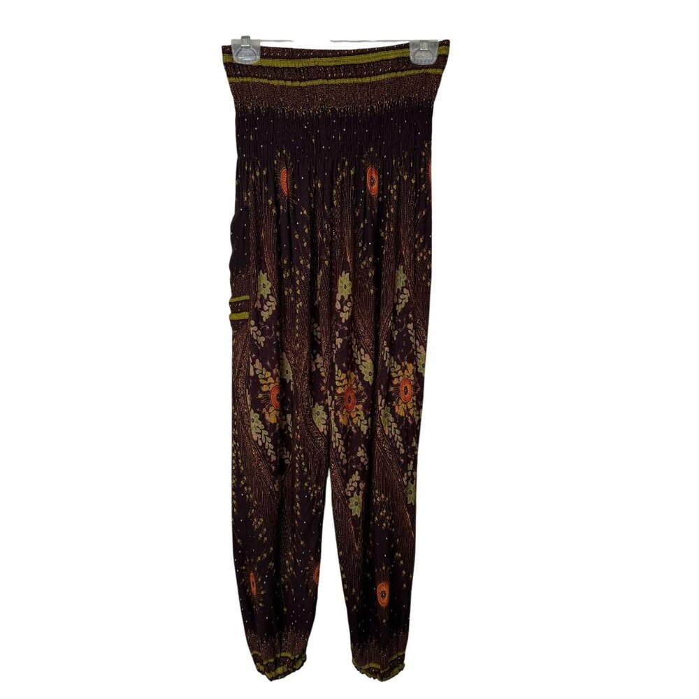 Bangkok Pants Smocked Waist Rayon Harem Pants One Size Boho Festival Yoga Travel - Picture 2 of 9